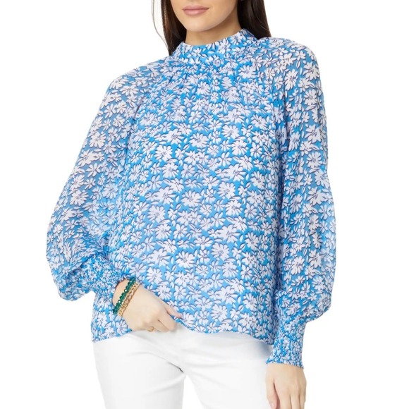 Lilly Pulitzer Ellie Lynn Long Sleeve Top Floral Palm Beach Petals Sz 6 NWT Blue - Picture 5 of 6